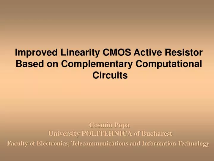 improved linearity cmos active resistor based on complementary computational circuits
