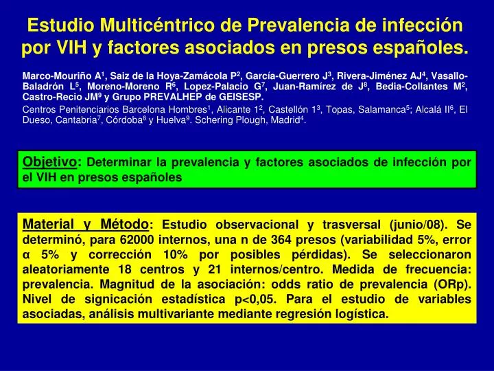 estudio multic ntrico de prevalencia de infecci n por vih y factores asociados en presos espa oles