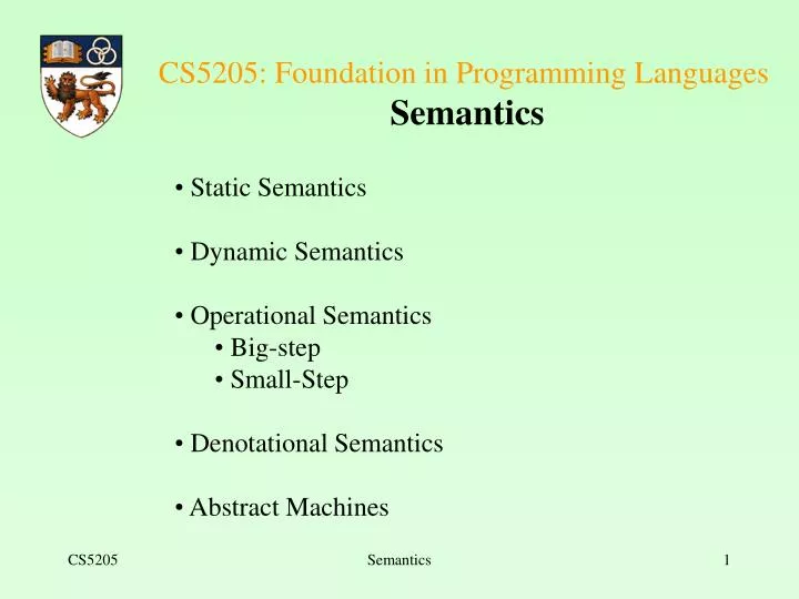 cs5205 foundation in programming languages semantics