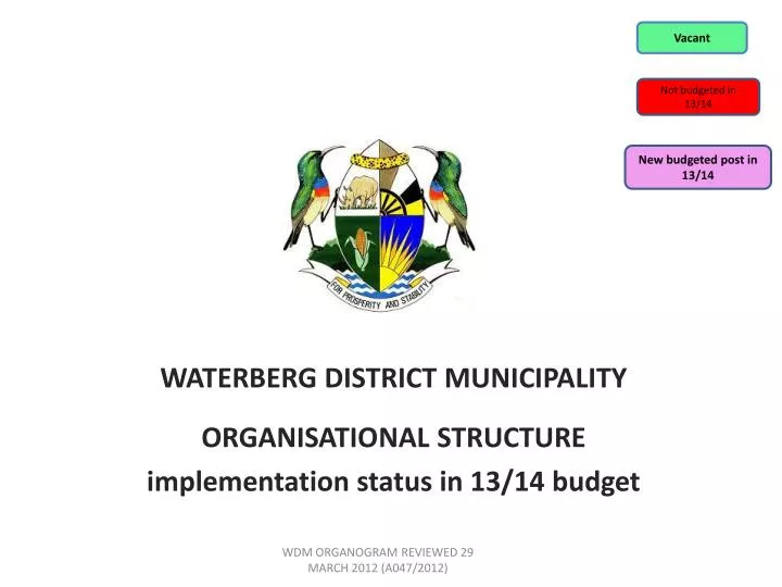 waterberg district municipality organisational structure implementation status in 13 14 budget