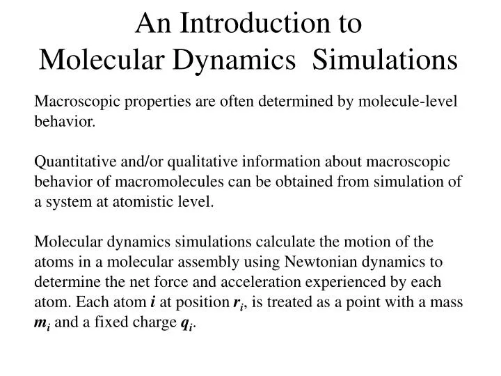 an introduction to molecular dynamics simulations