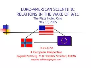 EURO-AMERICAN SCIENTIFIC RELATIONS IN THE WAKE OF 9/11 The Plaza Hotel, Oslo May 18, 2005
