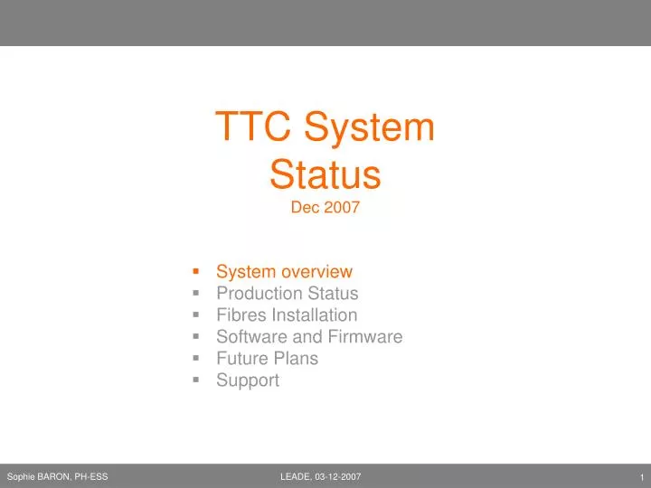 ttc system status dec 2007