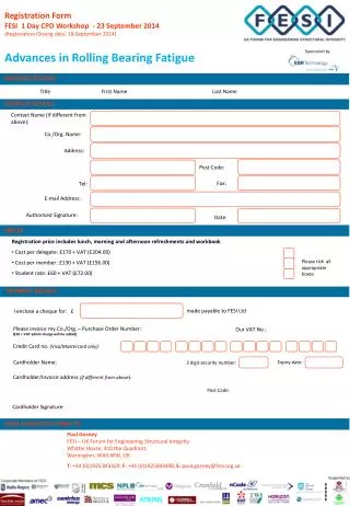 Registration Form FESI 1 Day CPD Workshop - 23 September 2014