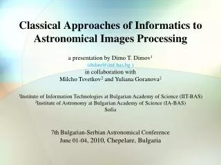 Classical Approaches of Informatics to Astronomical Images Processing