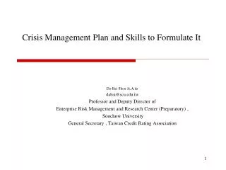 Crisis Management Plan and Skills to Formulate It