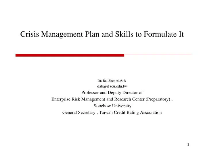 crisis management plan and skills to formulate it