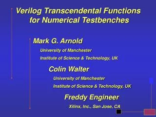 Verilog Transcendental Functions for Numerical Testbenches