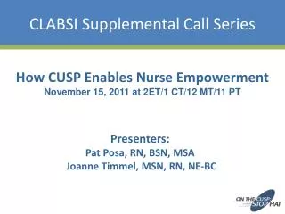 CLABSI Supplemental Call Series