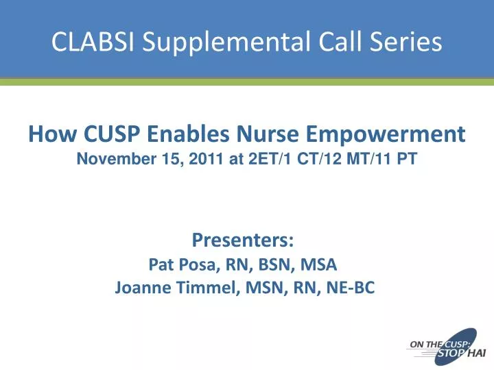 clabsi supplemental call series