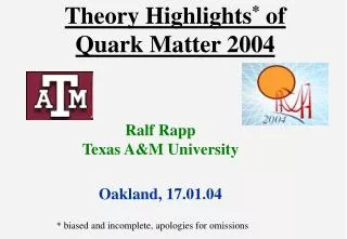 Theory Highlights * of Quark Matter 2004