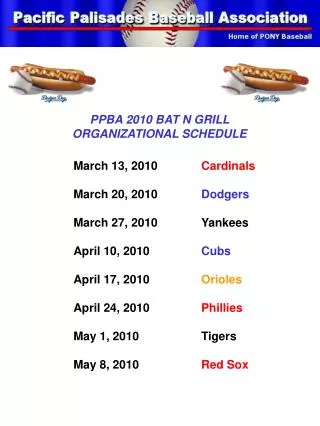 PPBA 2010 BAT N GRILL ORGANIZATIONAL SCHEDULE