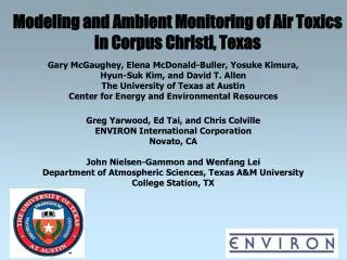Modeling and Ambient Monitoring of Air Toxics in Corpus Christi, Texas