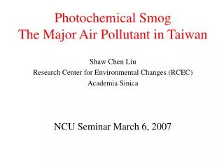 Photochemical Smog The Major Air Pollutant in Taiwan