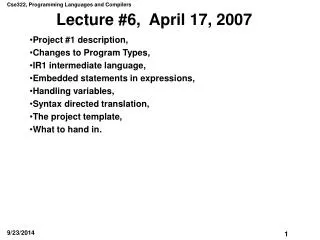 Lecture #6, April 17, 2007
