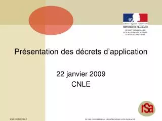 pr sentation des d crets d application
