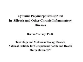 Cytokine Polymorphisms (SNPs) In Silicosis and Other Chronic Inflammatory Diseases