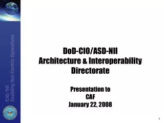 DoD-CIO/ASD-NII Architecture &amp; Interoperability Directorate Presentation to CAF January 22, 2008