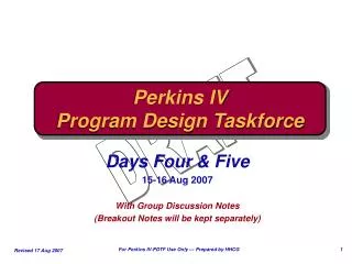 Perkins IV Program Design Taskforce
