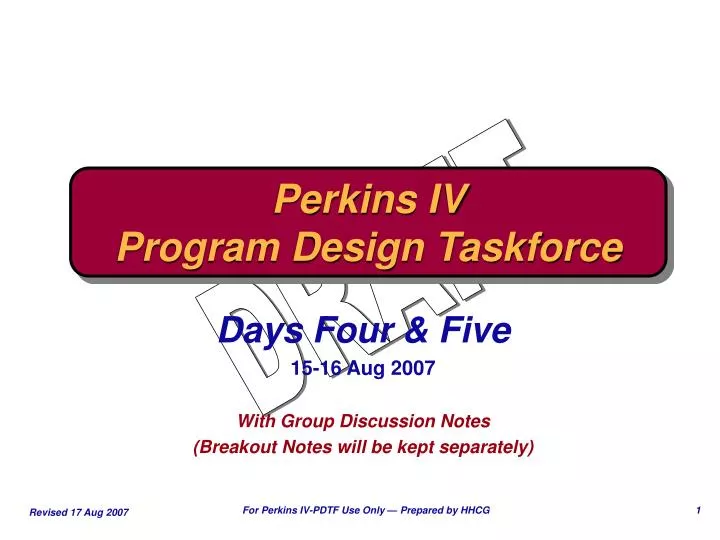 perkins iv program design taskforce