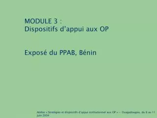 MODULE 3 : Dispositifs d’appui aux OP 	Exposé du PPAB, Bénin