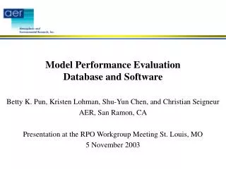 Model Performance Evaluation Database and Software