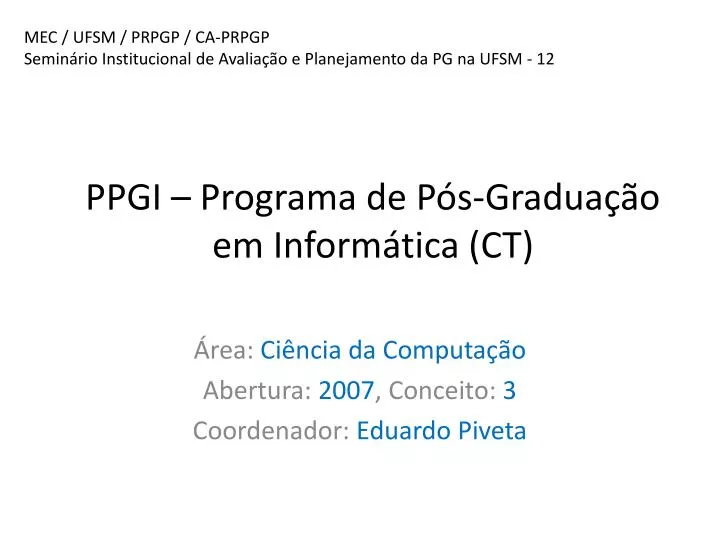 ppgi programa de p s gradua o em inform tica ct