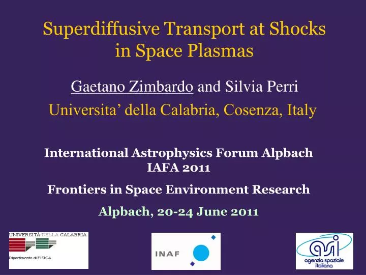 superdiffusive transport at shocks in space plasmas