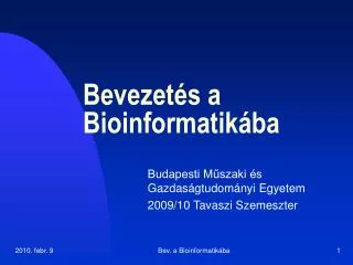 bevezet s a bioinformatik ba