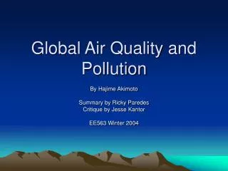 Global Air Quality and Pollution