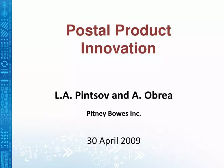 l a pintsov and a obrea pitney bowes inc 30 april 2009