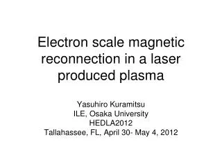 Electron scale magnetic reconnection in a laser produced plasma
