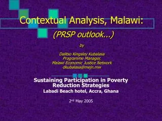 Sustaining Participation in Poverty Reduction Strategies Labadi Beach hotel, Accra, Ghana