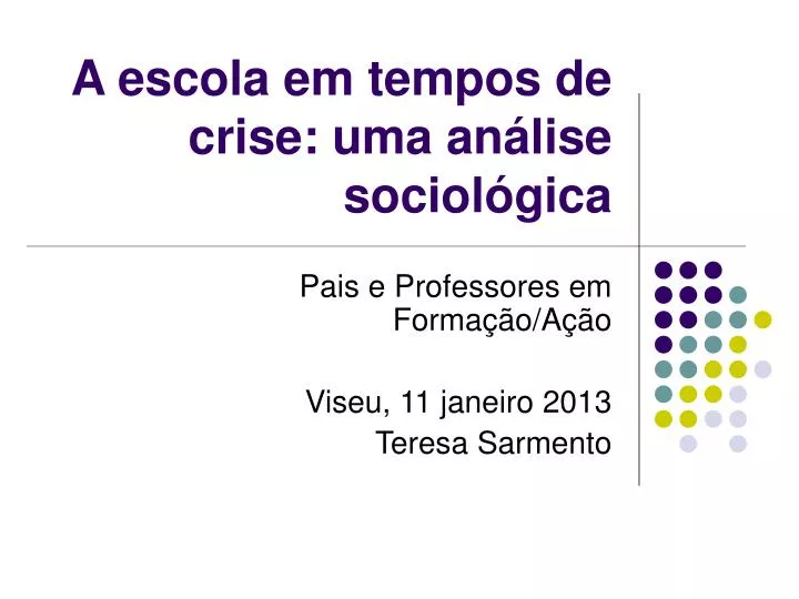 a escola em tempos de crise uma an lise sociol gica