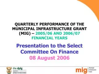 Presentation to the Select Committee On Finance 08 August 2006