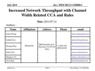 Increased Network Throughput with Channel Width Related CCA and Rules