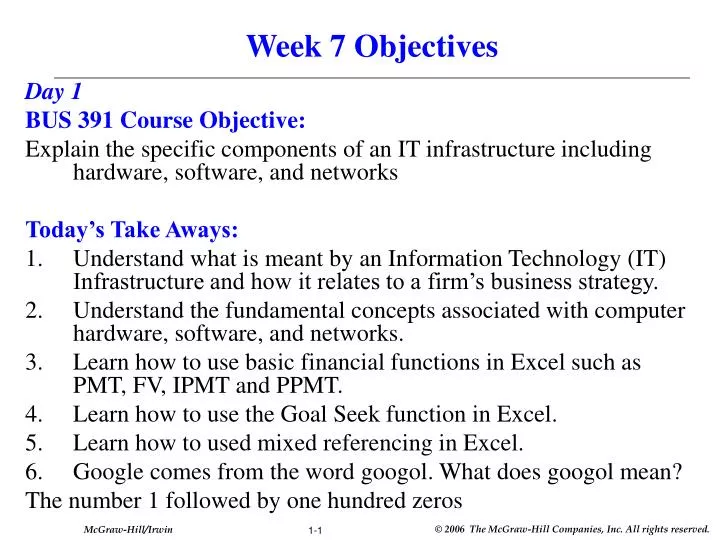 week 7 objectives