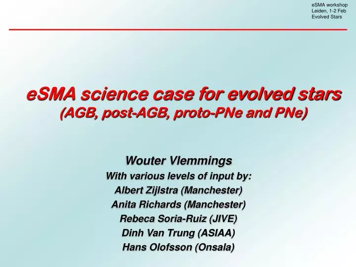 esma science case for evolved stars agb post agb proto pne and pne