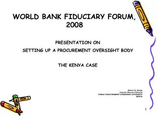 WORLD BANK FIDUCIARY FORUM, 2008
