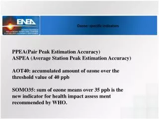 Ozone: specific indicators