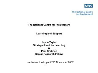 Involvement to Impact 29 th November 2007