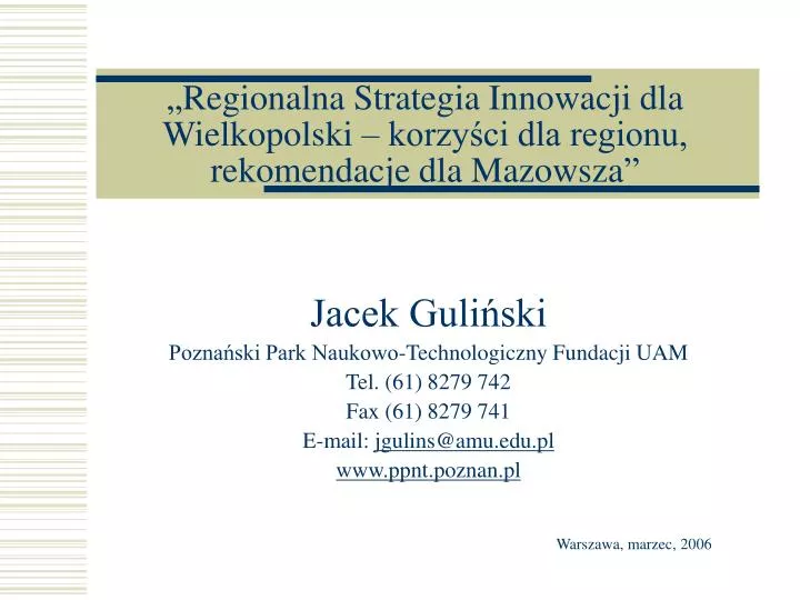 regionalna strategia innowacji dla wielkopolski korzy ci dla regionu rekomendacje dla mazowsza