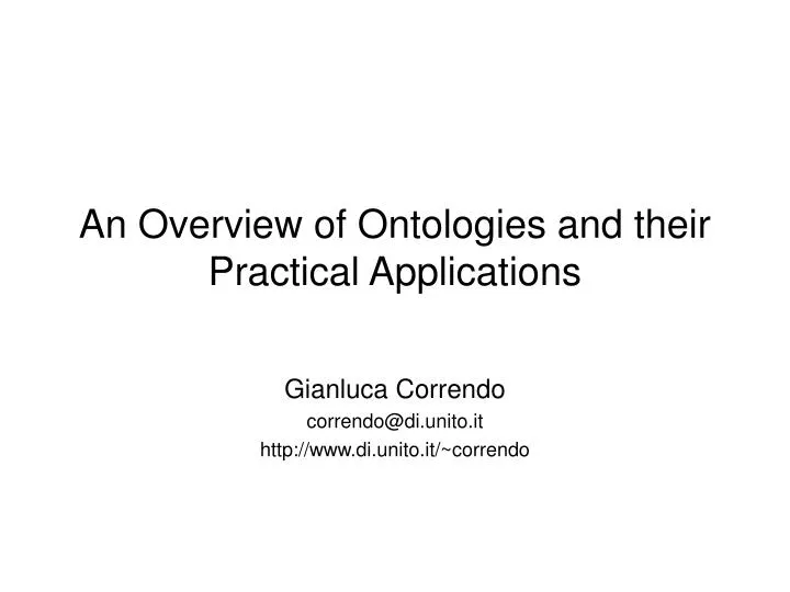 an overview of ontologies and their practical applications