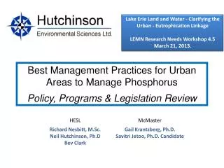 Lake Erie Land and Water - Clarifying the Urban - Eutrophication Linkage