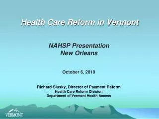 Health Care Reform in Vermont