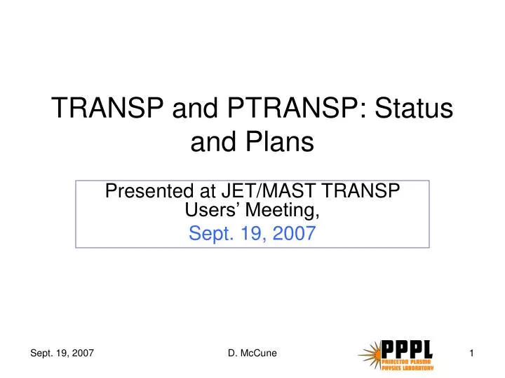 transp and ptransp status and plans