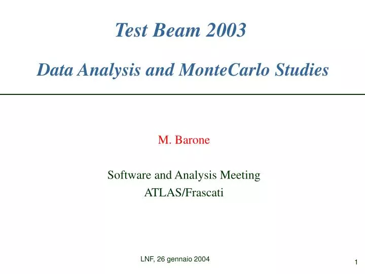 test beam 2003 data analysis and montecarlo studies