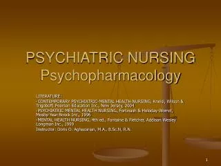 PSYCHIATRIC NURSING Psychopharmacology