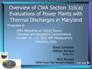 Overview of CWA Section 316(a) Evaluations of Power Plants with Thermal Discharges in Maryland