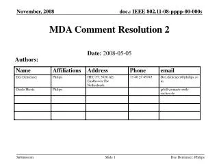 MDA Comment Resolution 2